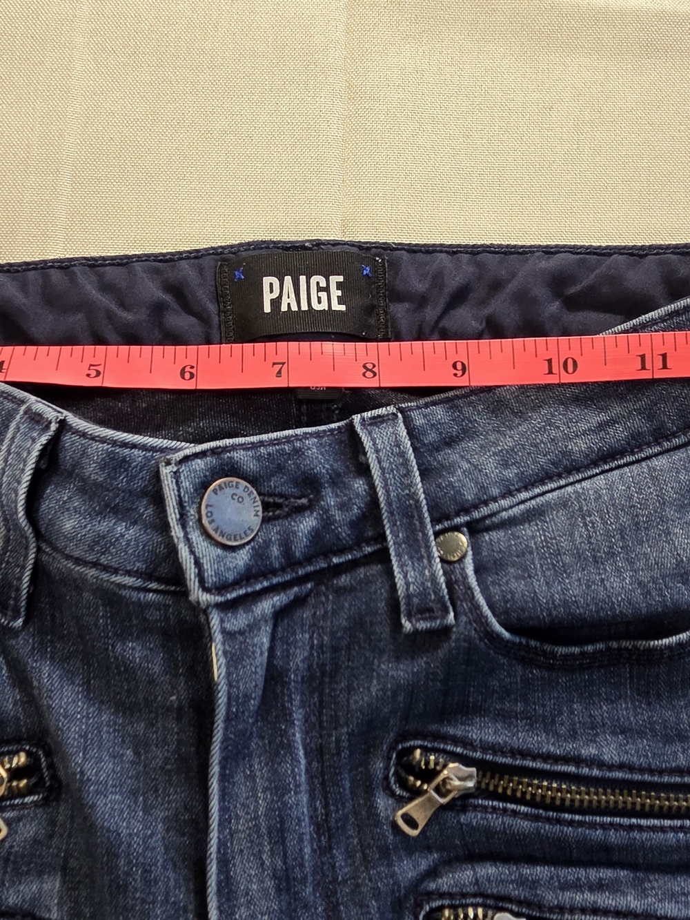 Paige High Rise Edgemont Moto Zip Skinny Jeans 26 Raw Hem USA - Picture 11 of 12